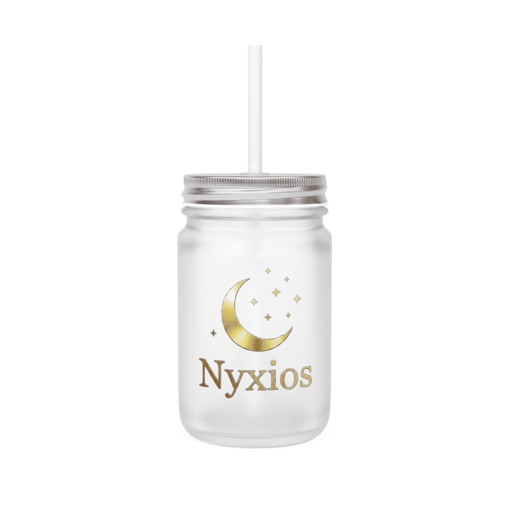 Nyxios Moon Mason Jar Tumbler — Frosted Glass Mason Jar with Lid & Straw