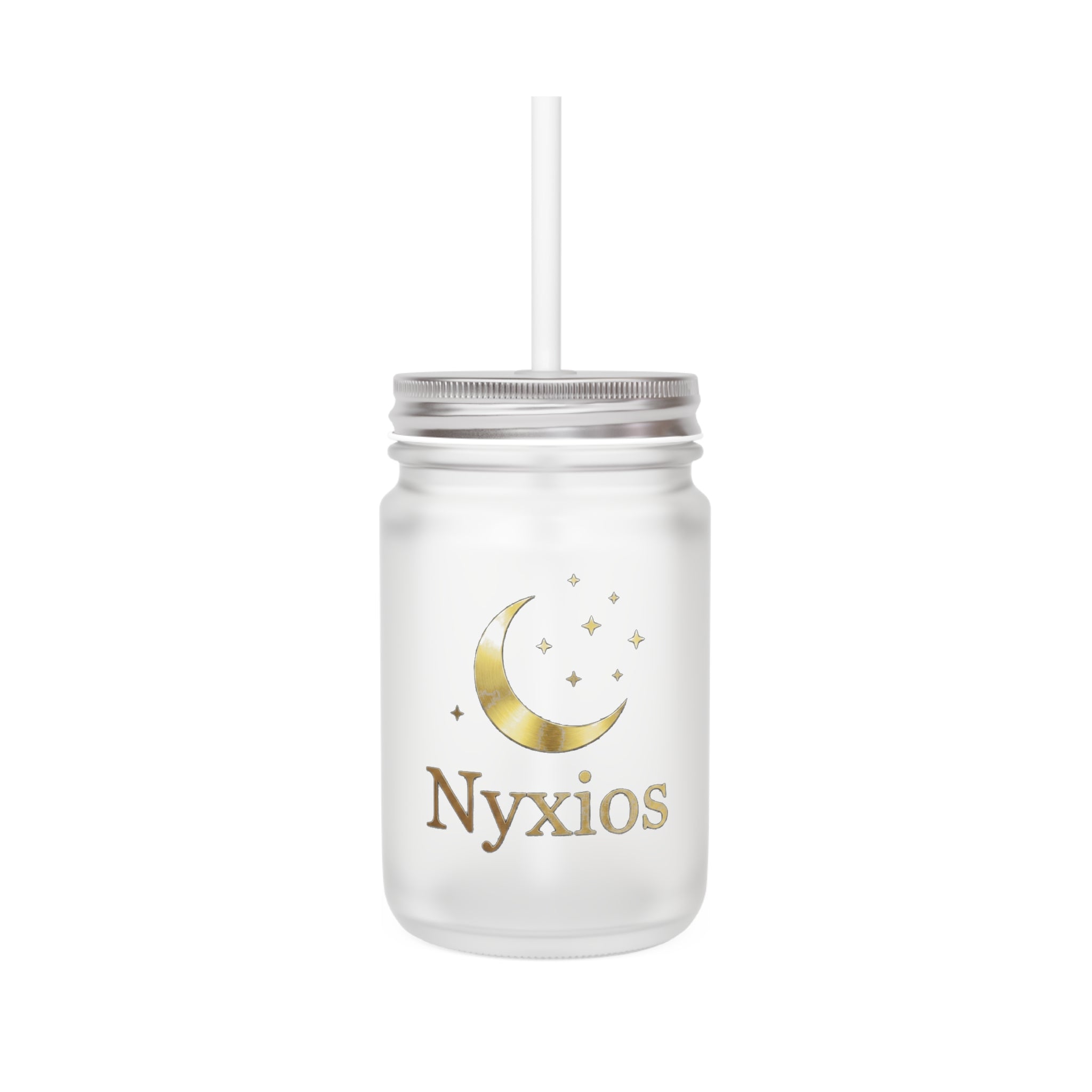 Nyxios Moon Mason Jar Tumbler — Frosted Glass Mason Jar with Lid & Straw