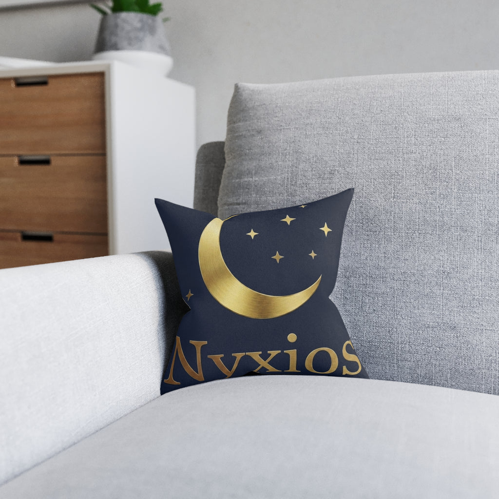 Navy Moon & Stars Throw Pillow — Gold Crescent Accent on Pink Back