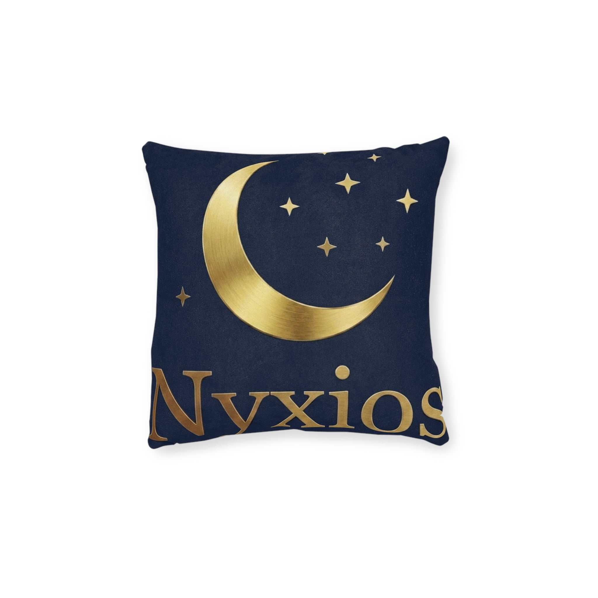 Navy Moon & Stars Throw Pillow — Gold Crescent Accent on Pink Back