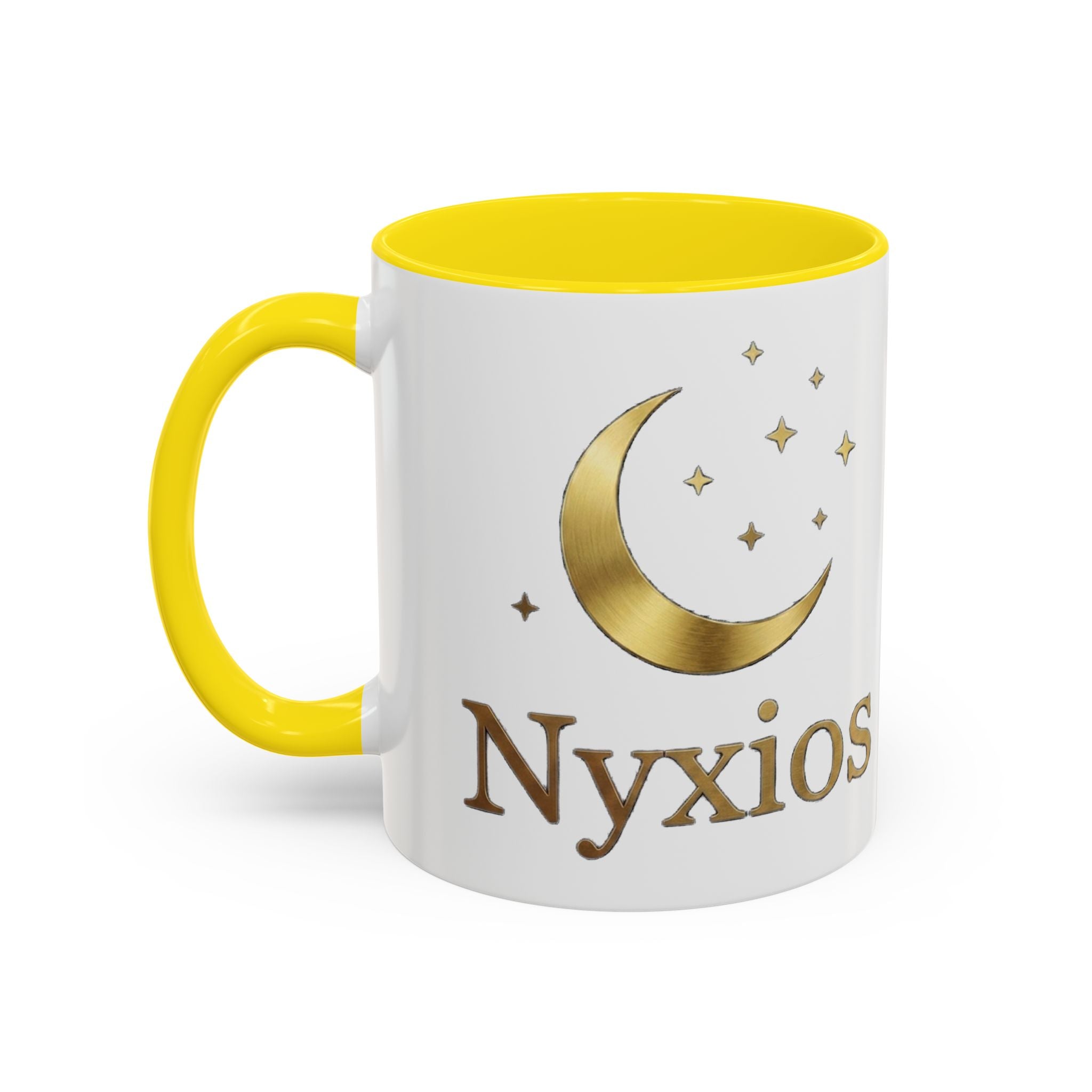 Nyxios Gold Moon Accent Coffee Mug – Celestial Stars Ceramic Cup (11/15oz)